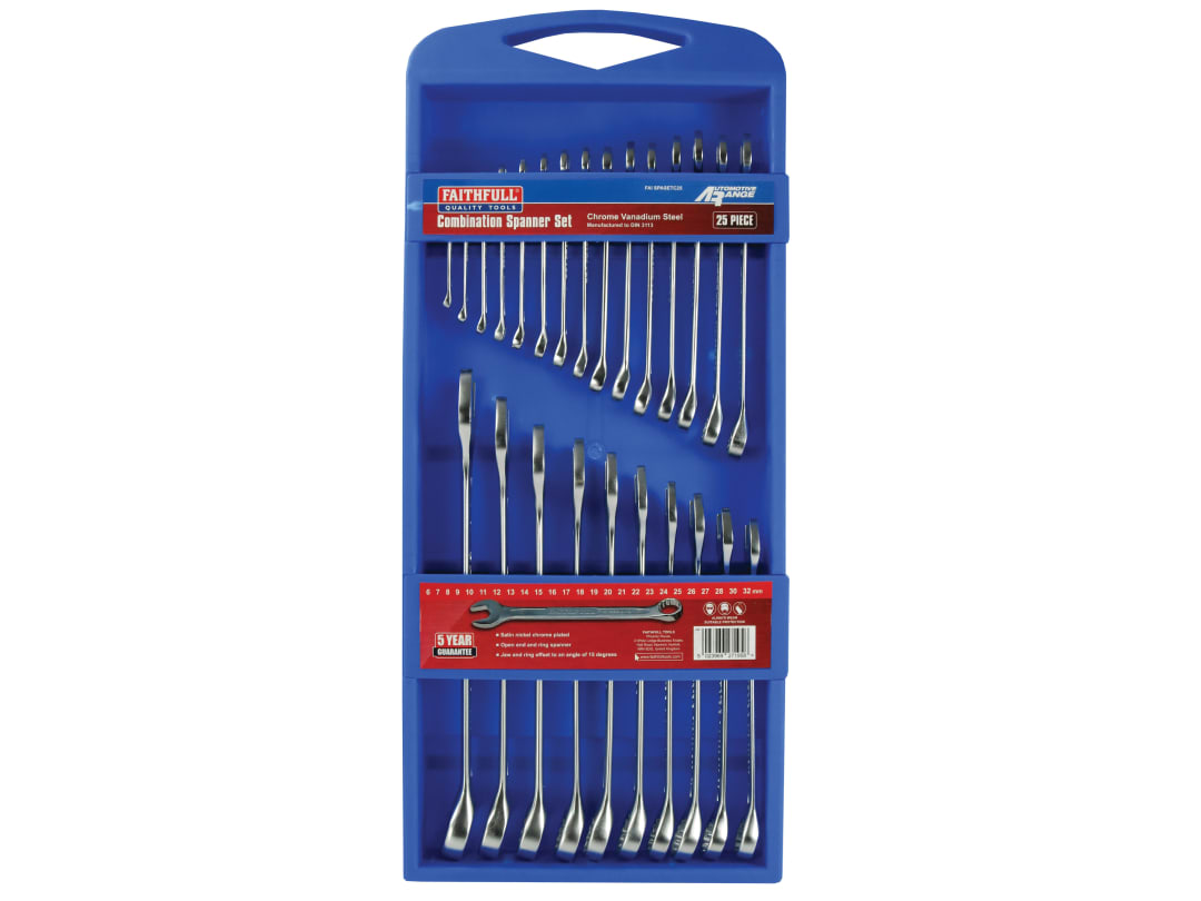 Faithfull Chrome Vanadium Comb Spanner Set, 25 Piece FAISPASETC25