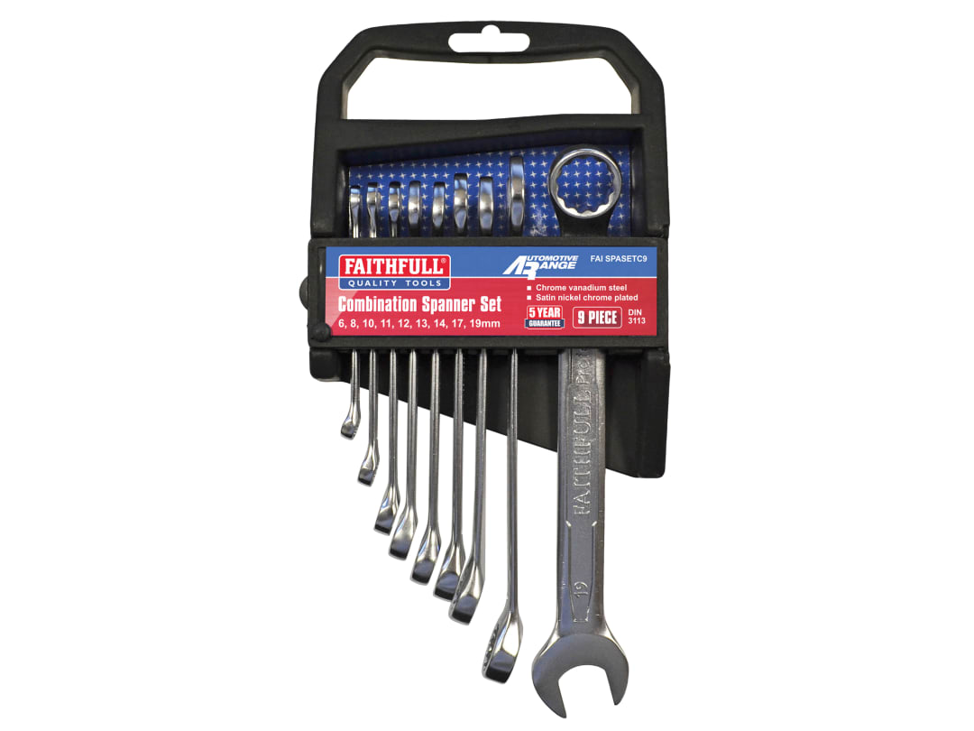 Faithfull Chrome Vanadium Combination Spanner Set, 9 Piece FAISPASETC9