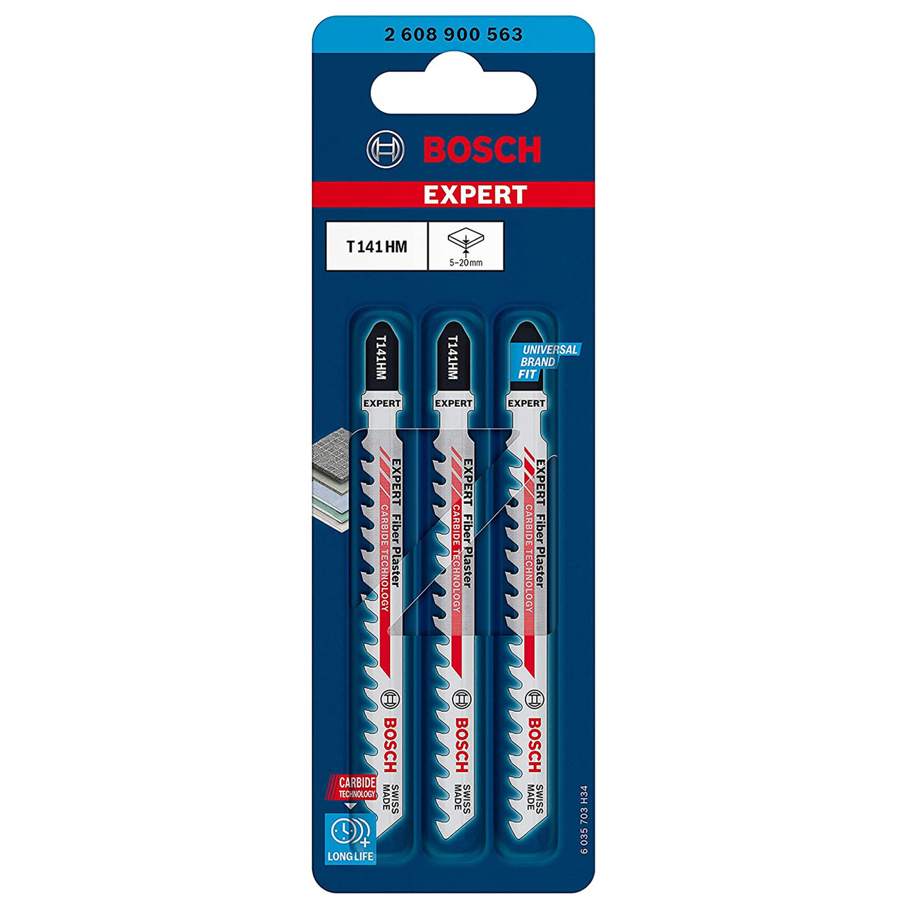 Bosch Powertool Accessories EXPERT Fibre Plaster T141HM Jigsaw Blade 100mm Pack of 3 2608900563