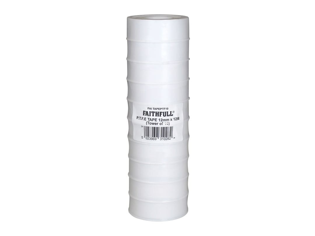 Faithfull P.T.F.E Tape 12mm x 12m White (Pack 10) FAITAPEPTF10