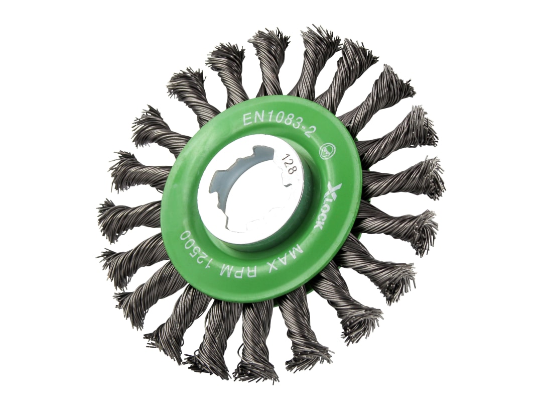 Faithfull X-LOCK Conical Wire Brush 115mm M14x2, 0.50mm Stainless Steel Wire FAIWBCTSSXL
