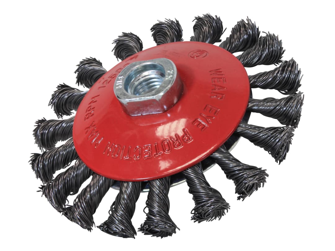 Faithfull Conical Wire Brush 100mm M14x2 Bore, 0.50mm Wire FAIWBTC100