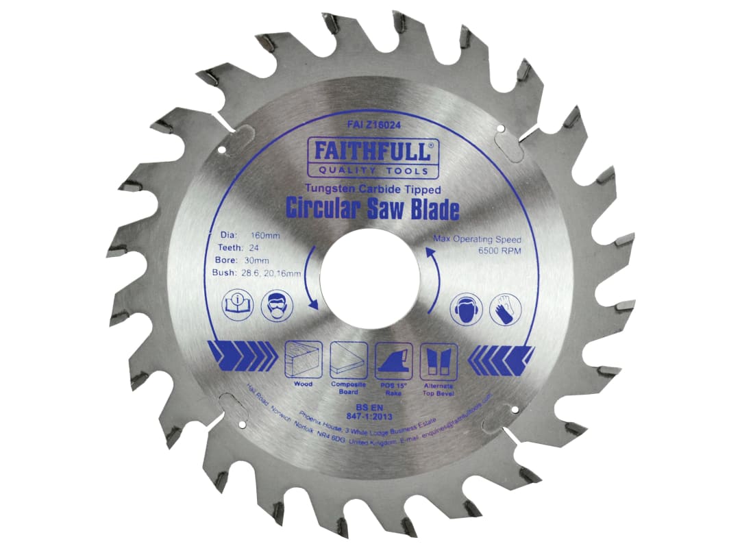Faithfull TCT Circular Saw Blade 160 x 30mm x 24T POS FAIZ16024