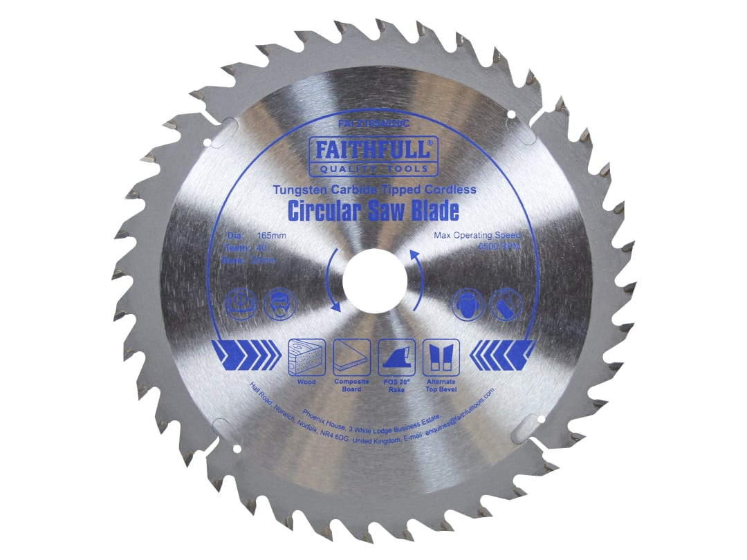 Faithfull TCT Cordless Trimsaw Blade 165 x 20mm x 40T POS FAIZ1654020C