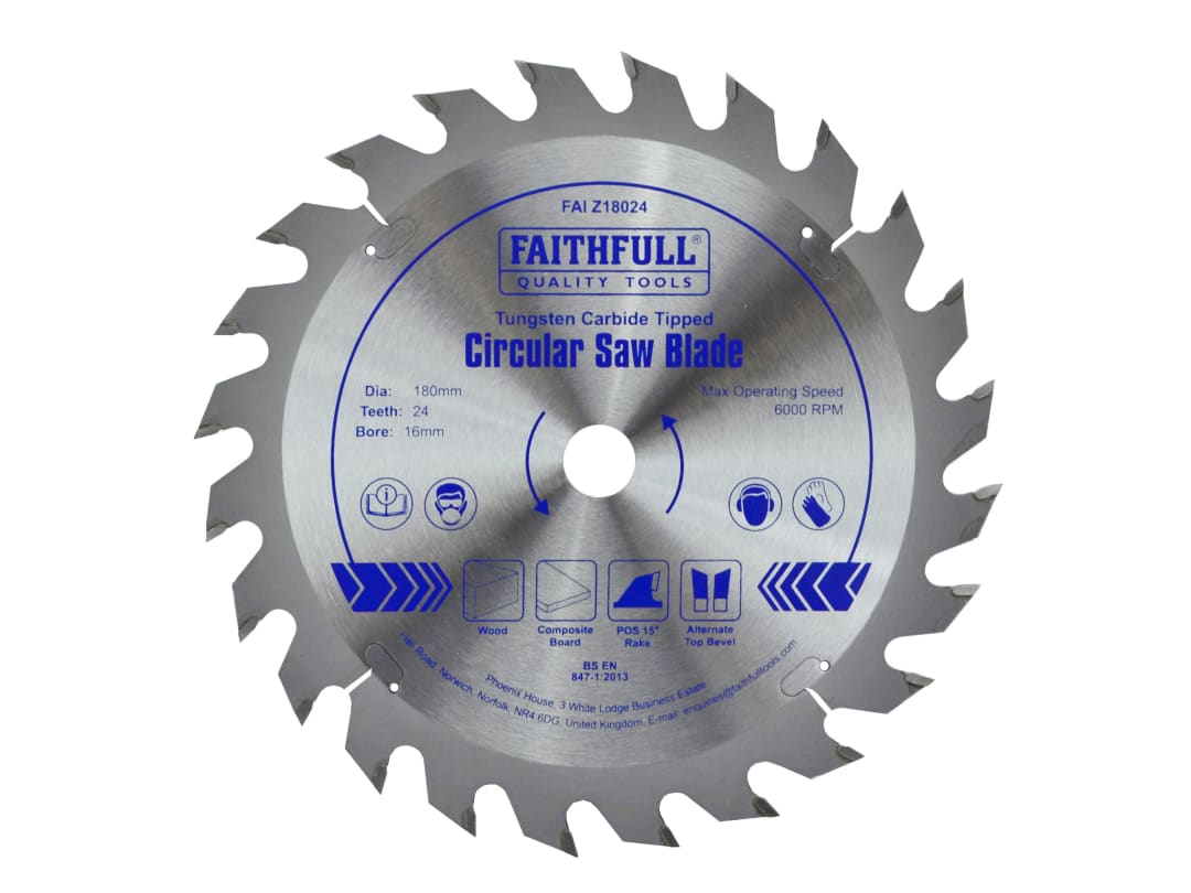 Faithfull TCT Circular Saw Blade 180 x 16mm x 24T POS FAIZ18024