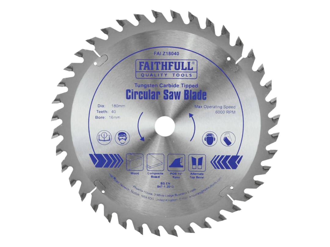 Faithfull TCT Circular Saw Blade 180 x 16mm x 40T POS FAIZ18040