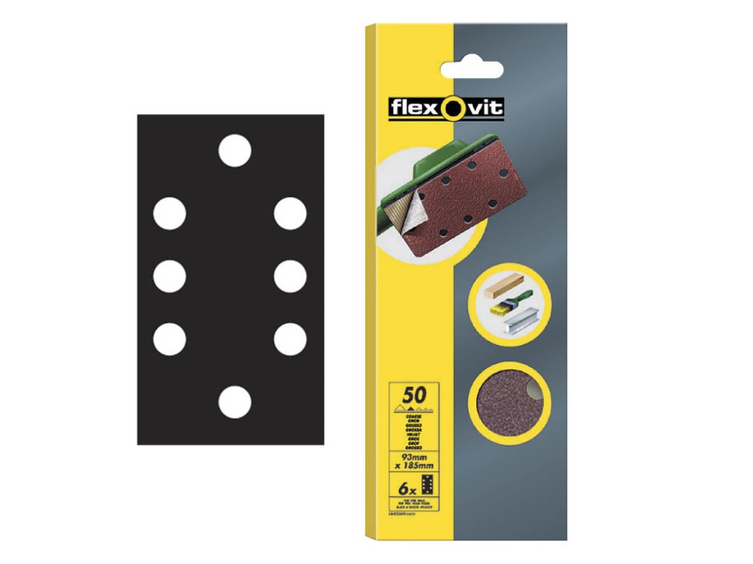 Flexovit 1/3 Sanding Sheets Quick-Release Coarse 50 Grit (Pack 6) 63642526342