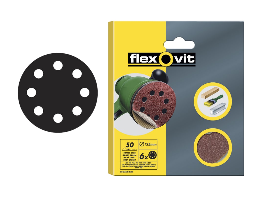 Flexovit Hook & Loop Sanding Disc 115mm Coarse 50G (Pack 6) 78072764743