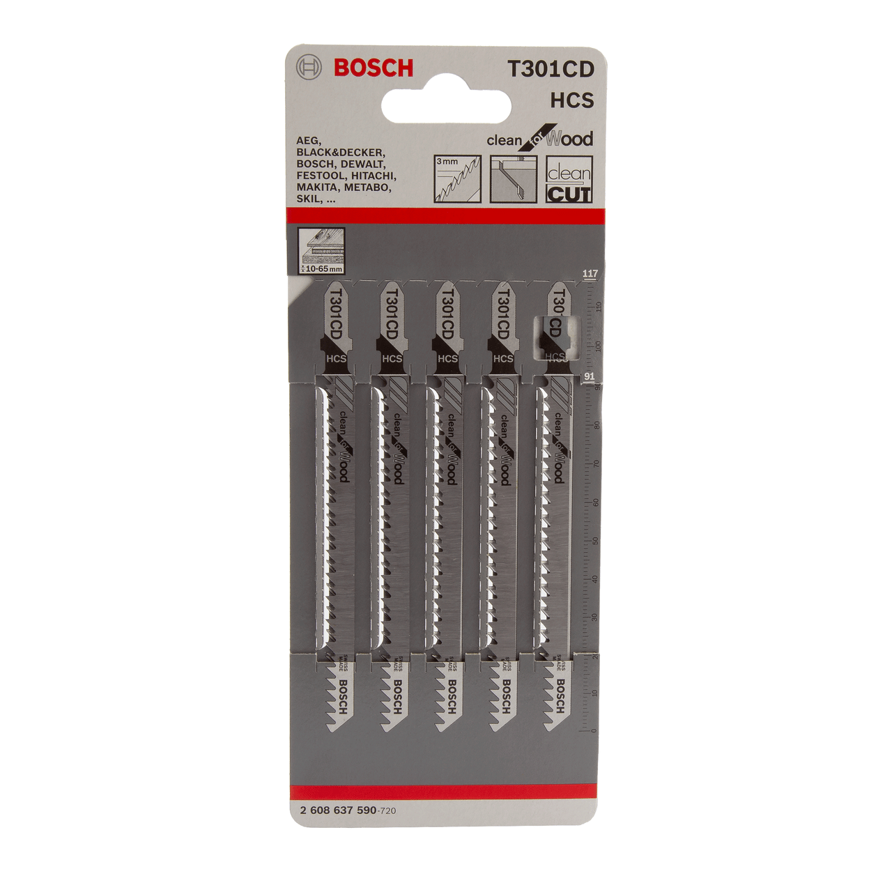 Bosch Powertool Accessories T 301 CD Clean for Wood Jigsaw Blade 100mm Pack of 5 2608637590