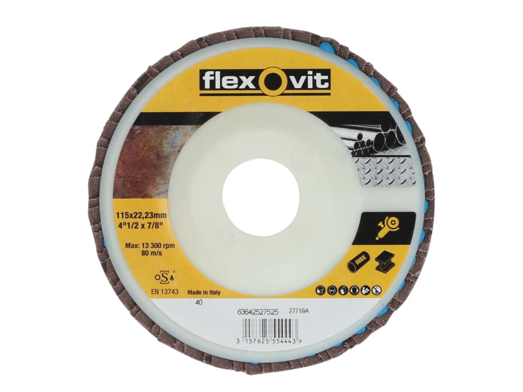 Flexovit Flap Disc For Angle Grinders 115mm 40G 63642527525