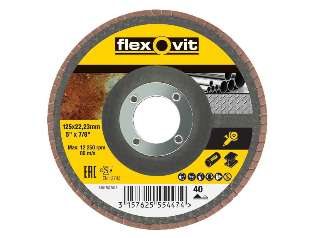 Flexovit Flap Disc For Angle Grinders 125mm 40G 63642527528