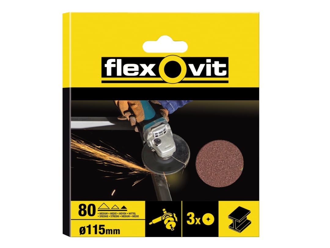 Flexovit Aluminium Oxide Fibre Disc 115mm Fine 80G (Pack 10) 63642527562