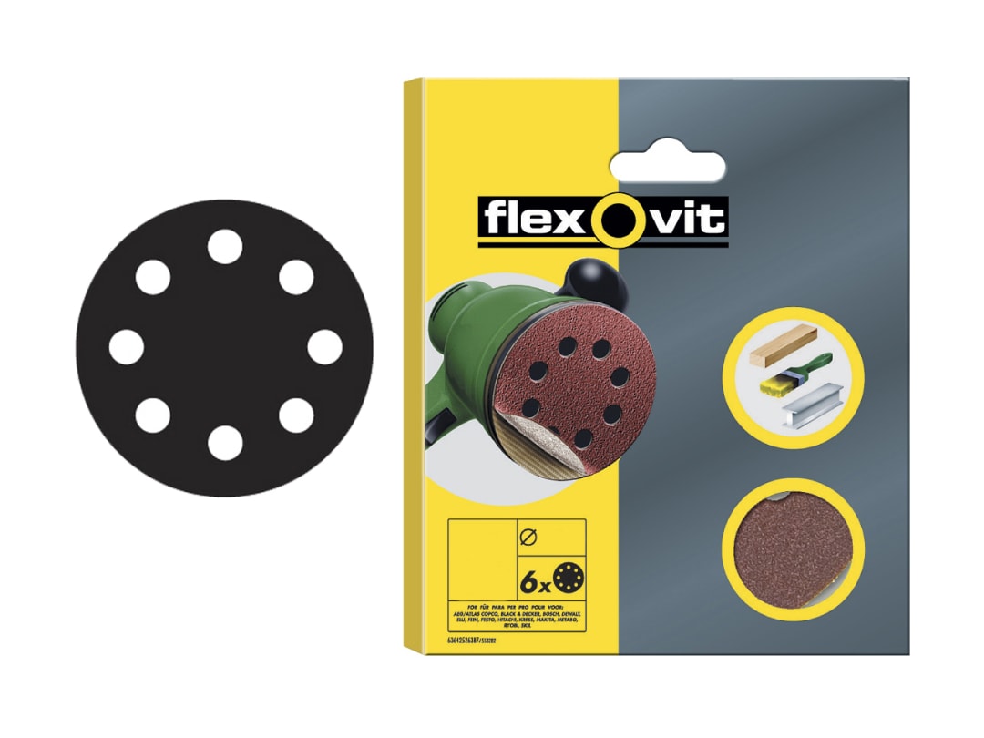 Flexovit Hook & Loop Sanding Disc 150mm Fine 120G (Pack 6) 78072764768