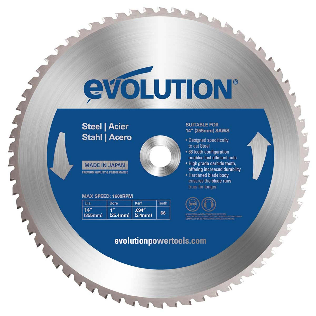 Evolution Mild Steel Cutting Chop Saw Blade 355 x 25.4mm x 66T M355TCT-66CS