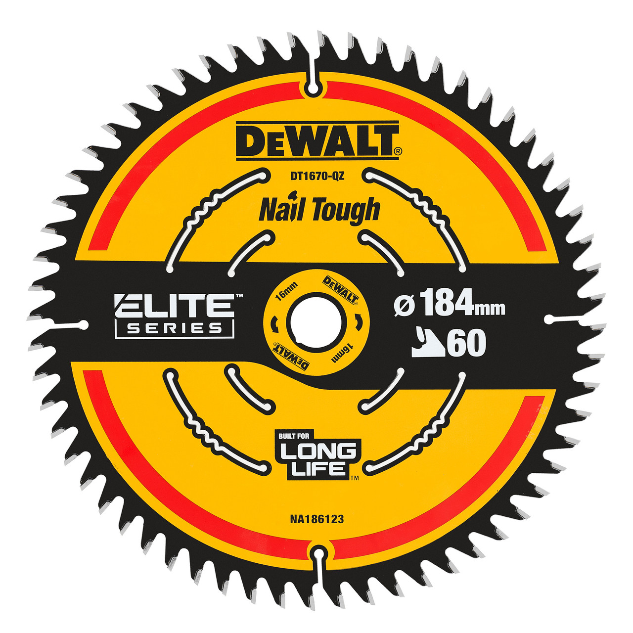 DEWALT Power Tools ELITE™ Series Mitre Saw Blade 184 x 16mm x 60T DT1670-QZ