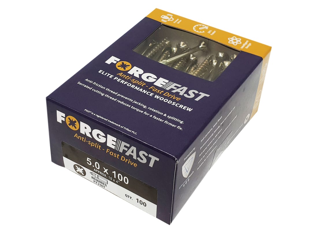 ForgeFix ForgeFast Pozi Compatible Elite Performance Wood Screw ZY 5.0 x 100mm Box 100 FFP5100Y