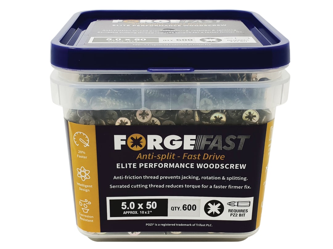 ForgeFix ForgeFast Pozi Compatible Elite Performance Wood Screw ZY 5.0 x 50mm Tub 600 FFP550YT