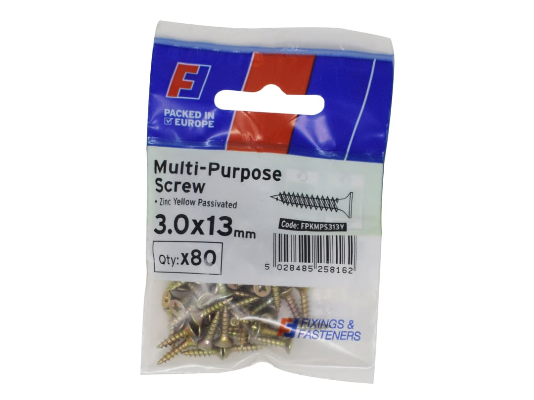 ForgeFix Multi-Purpose Pozi Screw CSK ST ZYP 3.0 x 13mm ForgePack 80 FPKMPS313Y