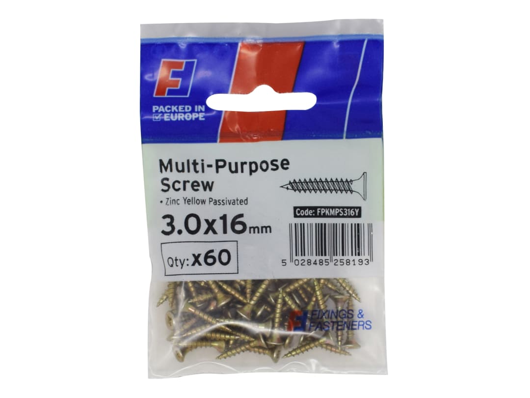 ForgeFix Multi-Purpose Pozi Screw CSK ST ZYP 3.0 x 16mm ForgePack 60 FPKMPS316Y