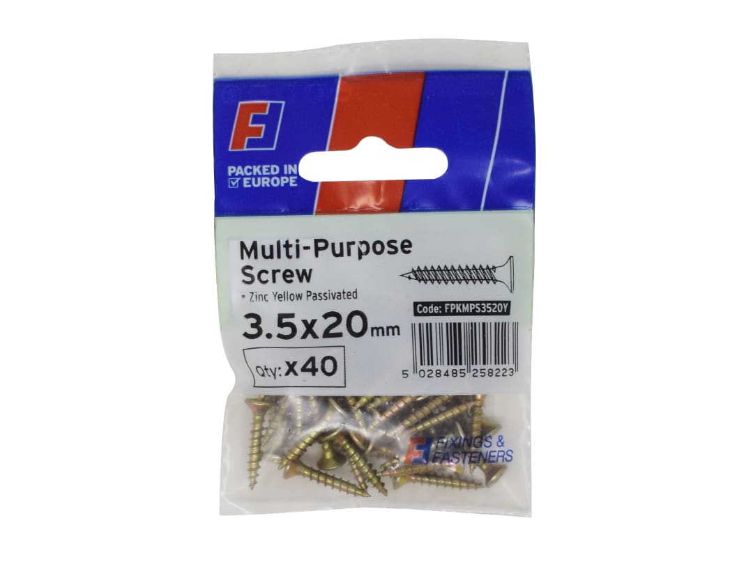 ForgeFix Multi-Purpose Pozi Screw CSK ST ZYP 3.5 x 20mm ForgePack 40 FPKMPS3520Y
