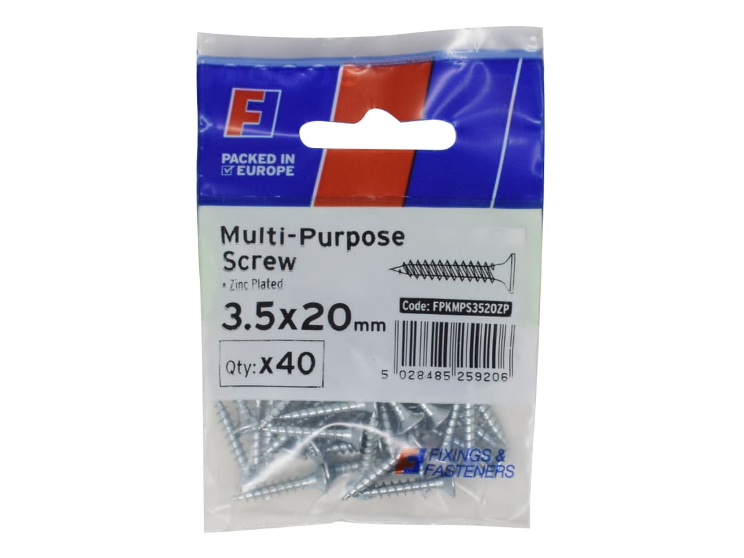 ForgeFix Multi-Purpose Pozi Screw CSK ST ZP 3.5 x 20mm ForgePack 40 FPKMPS3520ZP