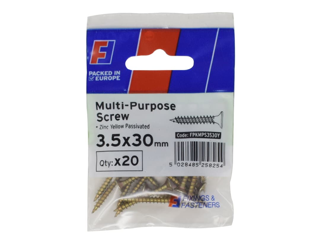 ForgeFix Multi-Purpose Pozi Screw CSK ST ZYP 3.5 x 30mm ForgePack 20 FPKMPS3530Y