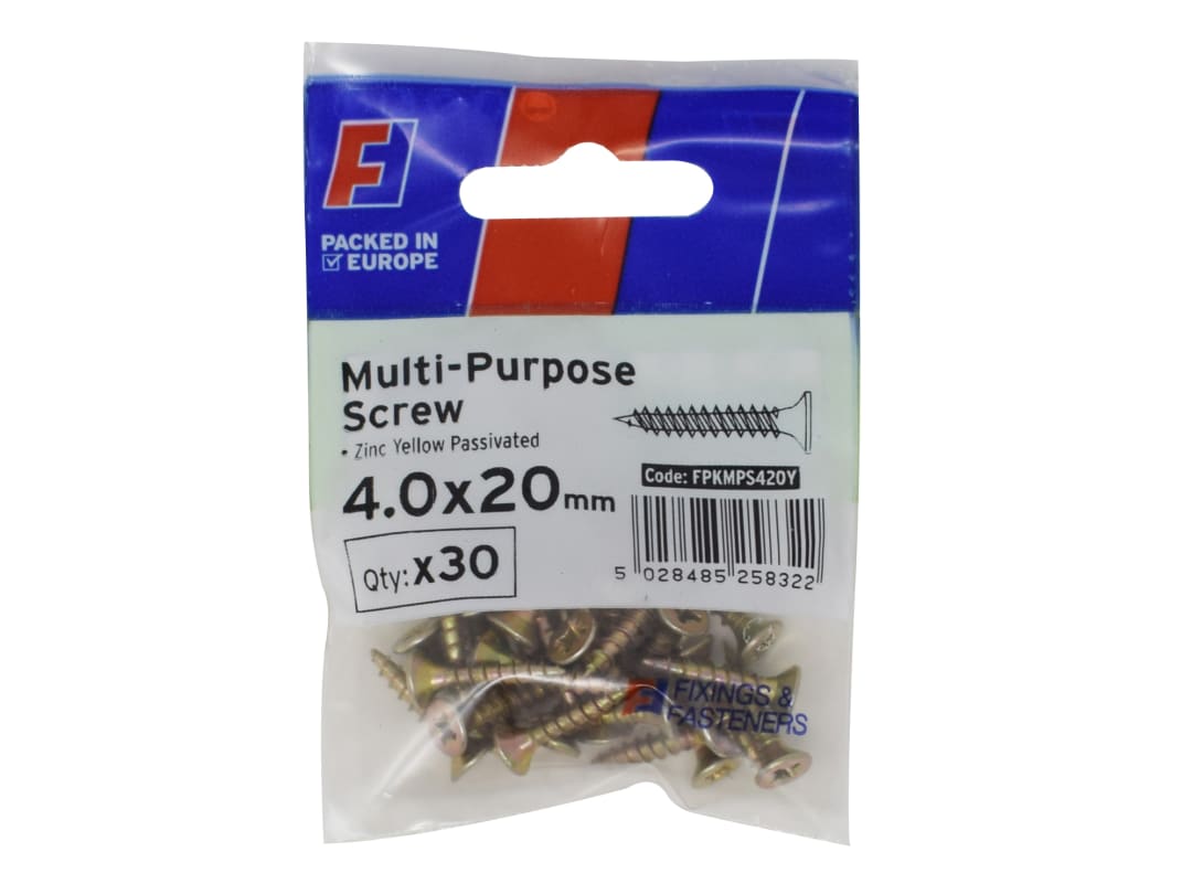 ForgeFix Multi-Purpose Pozi Screw CSK ST ZYP 4.0 x 20mm ForgePack 30 FPKMPS420Y