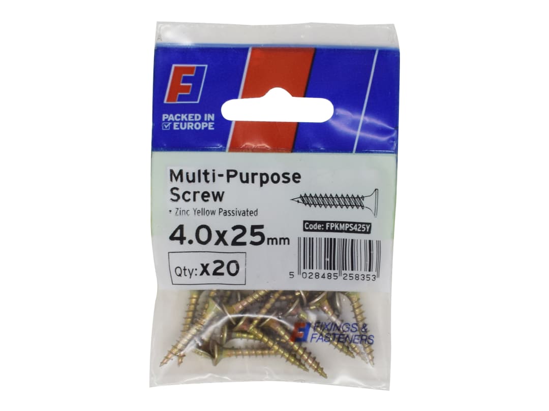 ForgeFix Multi-Purpose Pozi Screw CSK ST ZYP 4.0 x 25mm ForgePack 20 FPKMPS425Y