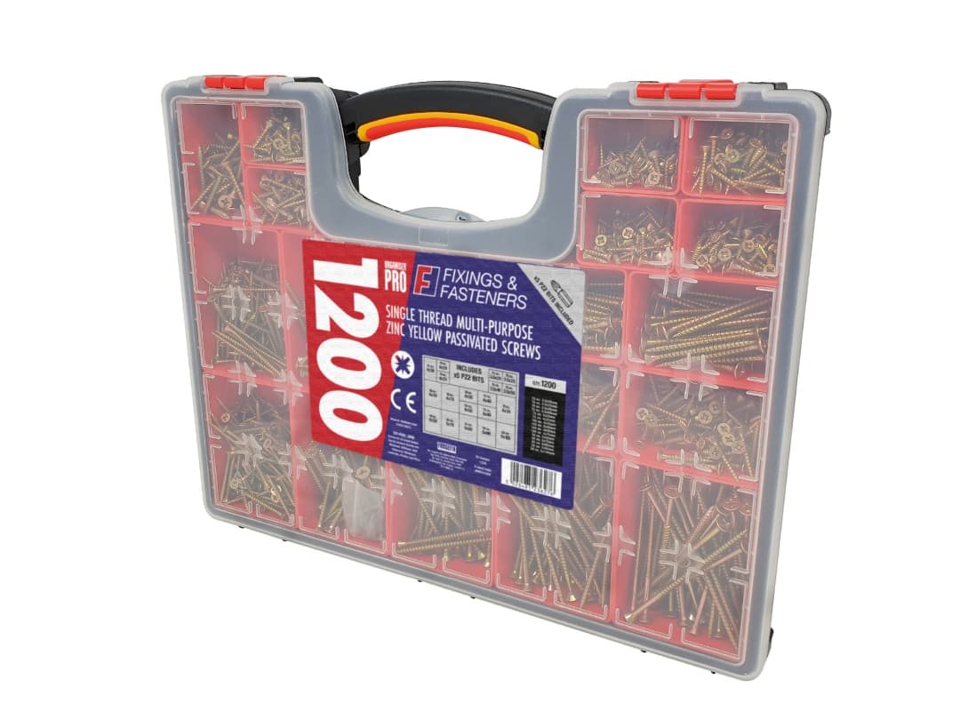 ForgeFix Organiser Pro Multi-Purpose Wood Screw Kit, 1200 Piece OPMPS1200Y
