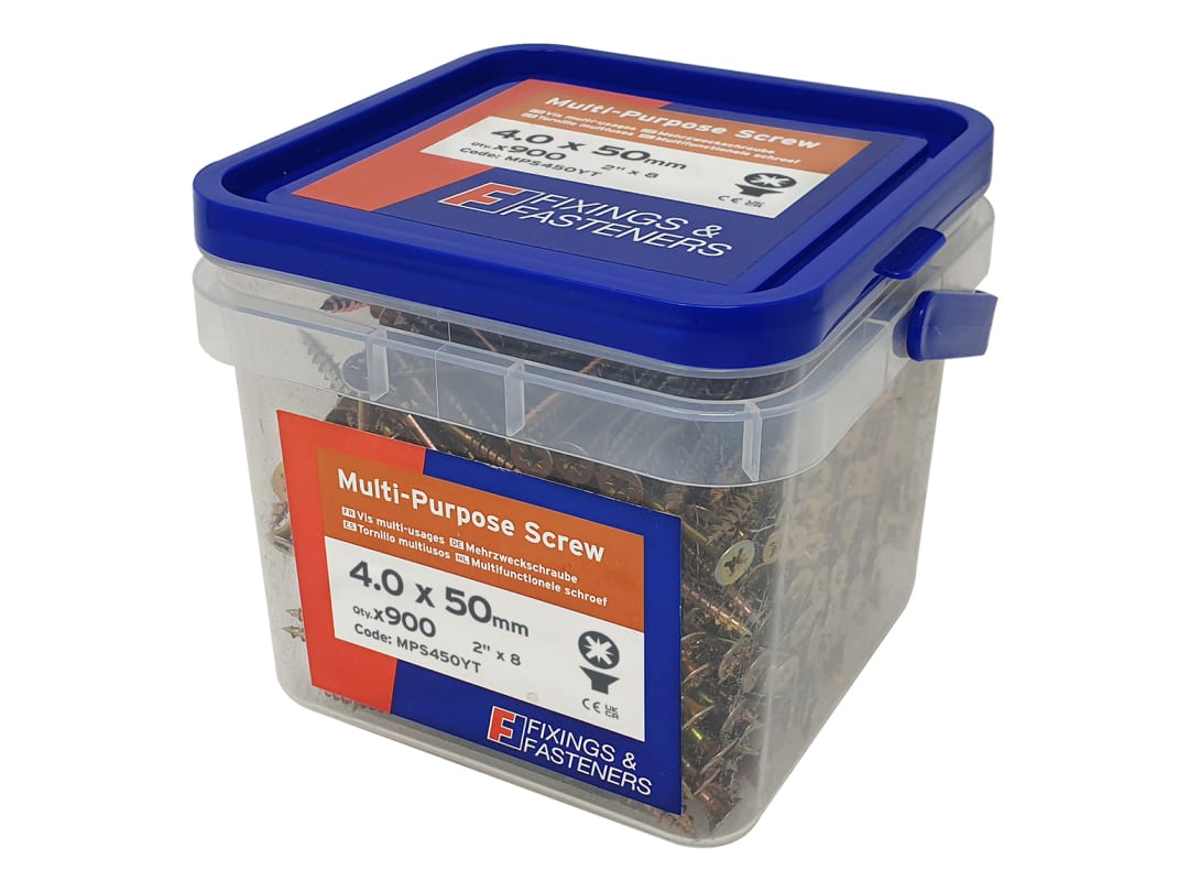 ForgeFix Multi-Purpose Pozi Compatible Screw CSK ST ZYP 4.0 x 50mm Tub 900 MPS450YT