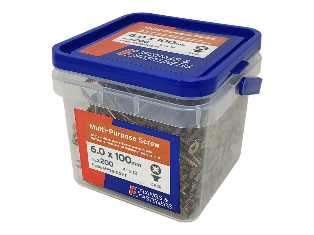 ForgeFix Multi-Purpose Pozi Compatible Screw CSK ST ZYP 6.0 x 100mm Tub 200 MPS6100YT