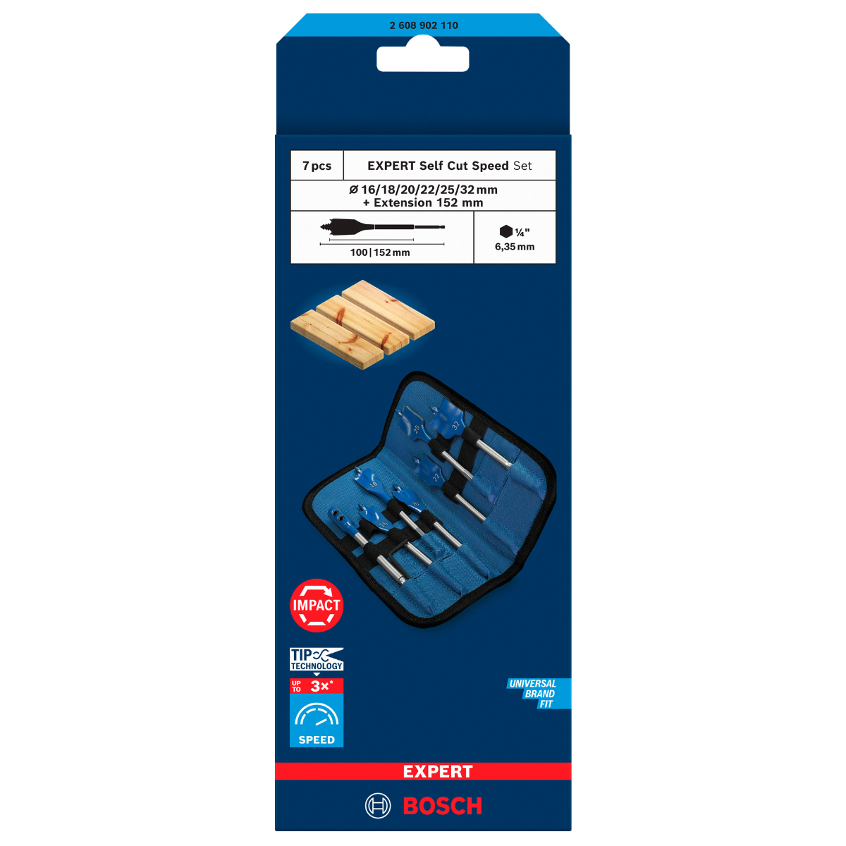 Bosch Powertool Accessories EXPERT Self Cut Speed Spade Drill Bit Set, 7 Piece 2.608.902.110