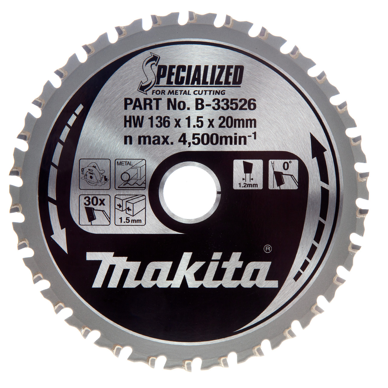 Makita B-33526 SPECIALIZED Circular Saw Blade for Metal 136 x 20mm x 30T B-33526