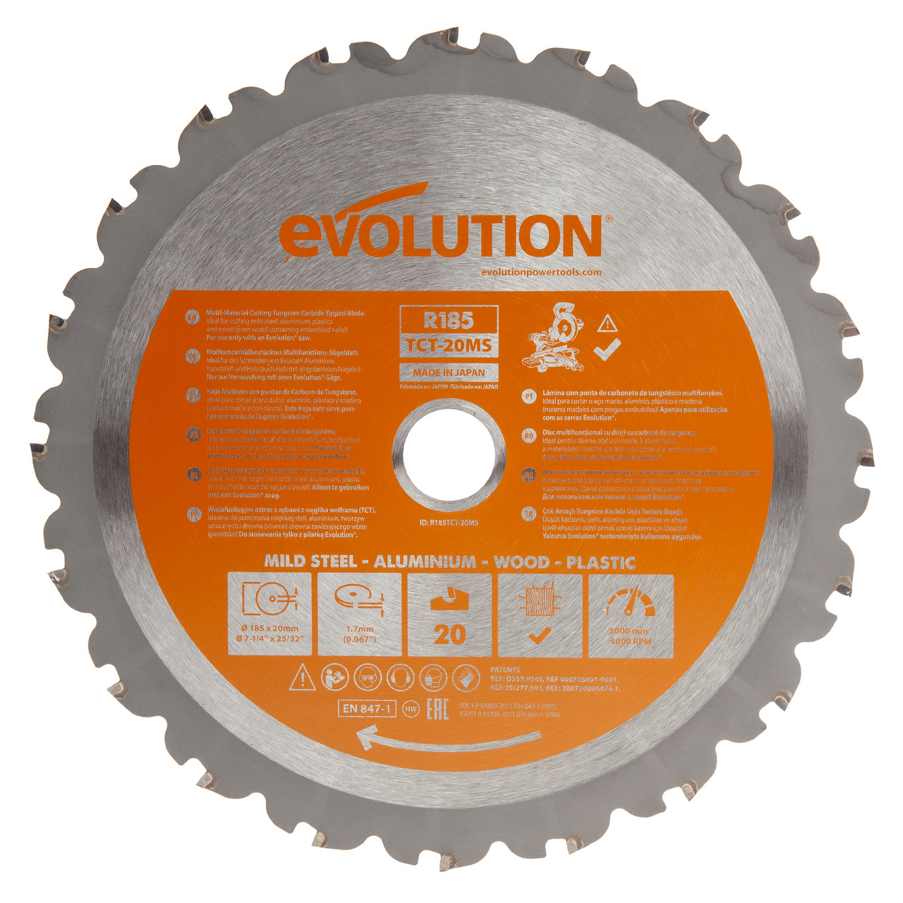 Evolution Multi-Material Saw Blade 185 x 20mm x 20T R185TCT-20CS