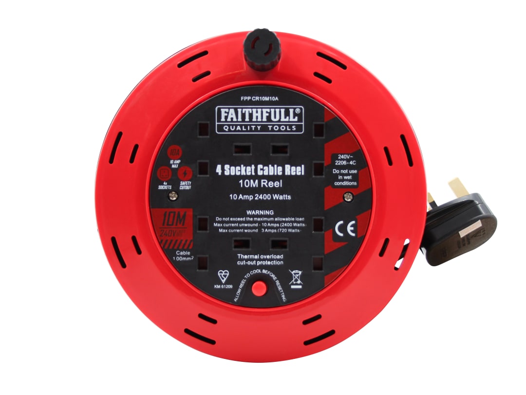 Faithfull Power Plus Cable Reel 240V 10A 4-Socket 10m C41010
