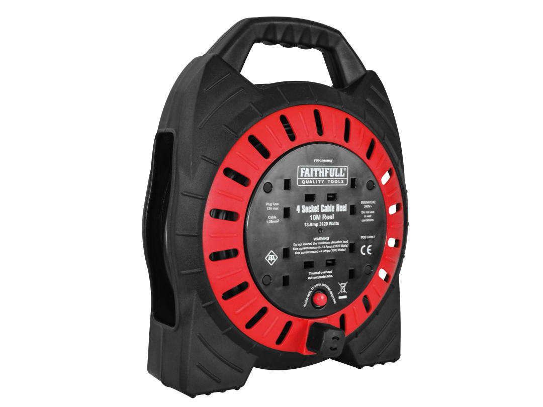 Faithfull Power Plus Semi-Enclosed Cable Reel 240V 13A 4-Socket 10m XP11-E1