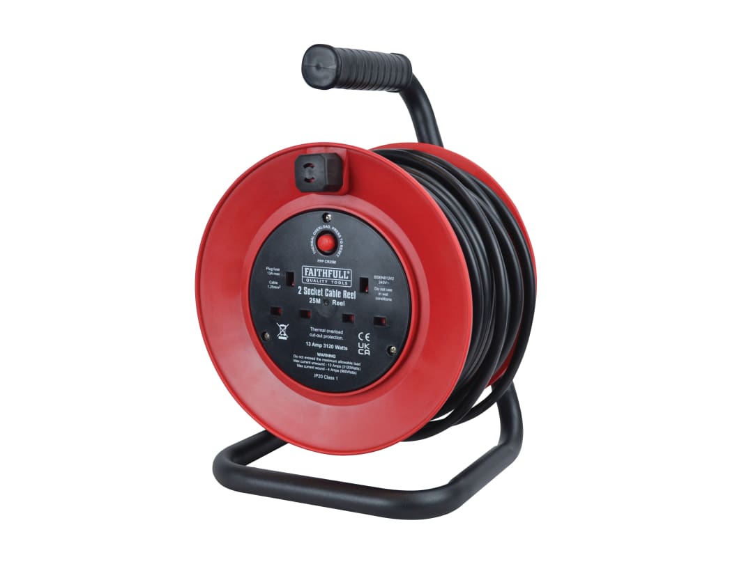 Faithfull Power Plus Open Drum Cable Reel 240V 13A 2-Socket 25m XP20-E1