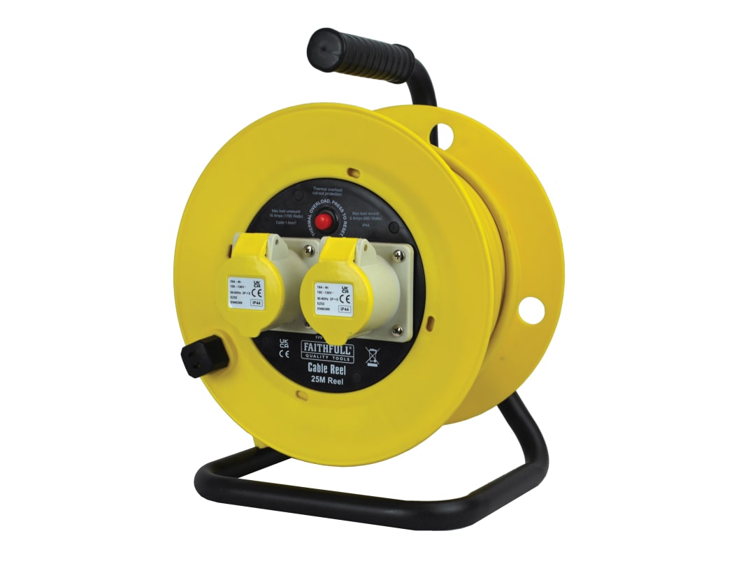 Faithfull Power Plus Open Drum Cable Reel 110V 16A 2-Socket 25m (1.5mm Cable) CR2516