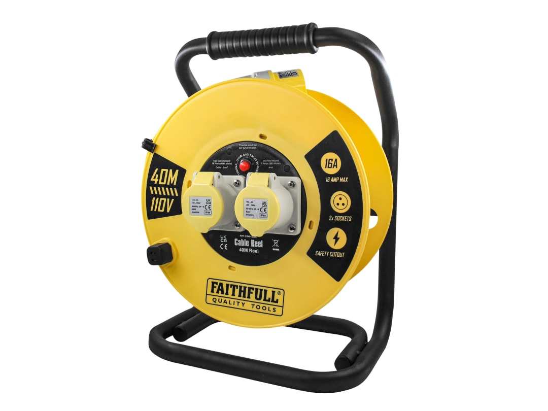 Faithfull Power Plus Open Cable Reel 110V 40m 16A 2 Socket (1.5mm Cable) XP06-SY4H