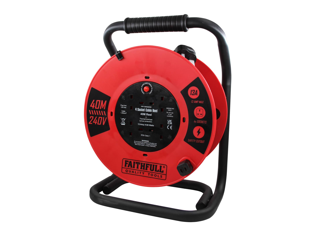 Faithfull Power Plus Open Cable Reel 240V 40m 13A 4 Socket (1.25mm Cable) XP06-E1