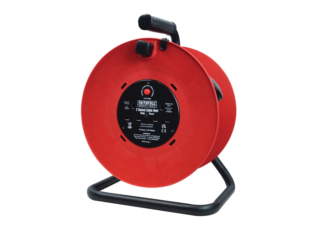 Faithfull Power Plus Open Drum Cable Reel 240V 13A 2-Socket 50m XP24-E1