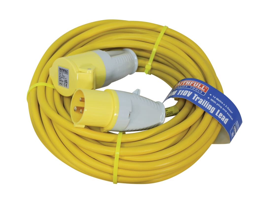 Faithfull Power Plus Trailing Lead 110V 16A 2.5mm Cable 14m GP52+EZ54