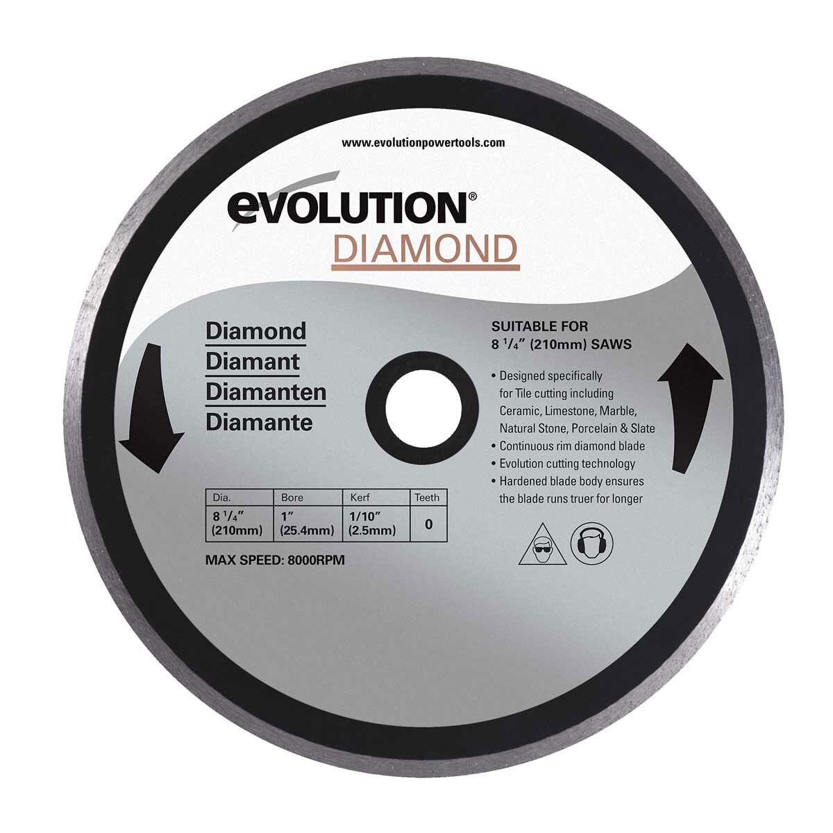 Evolution Diamond Blade, Continuous Rim 210 x 25.4mm RAGEBLADE210DIAMOND