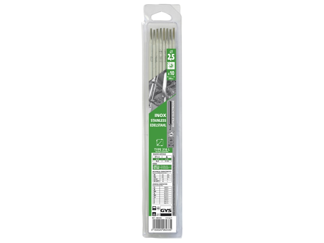 GYS WELDING Stainless Steel Electrodes 316L 2.5mm (Pack 10) 082335