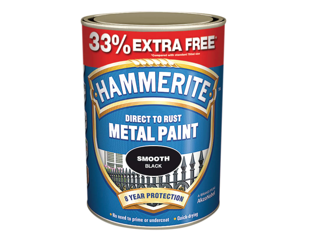Hammerite Direct To Metal Smooth Black 750ml + 33% 5158235