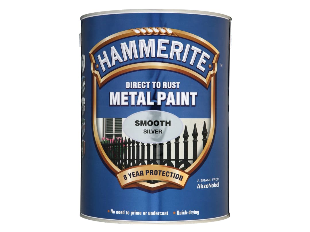 Hammerite Direct to Rust Smooth Finish Metal Paint Silver 5 Litre 5084898