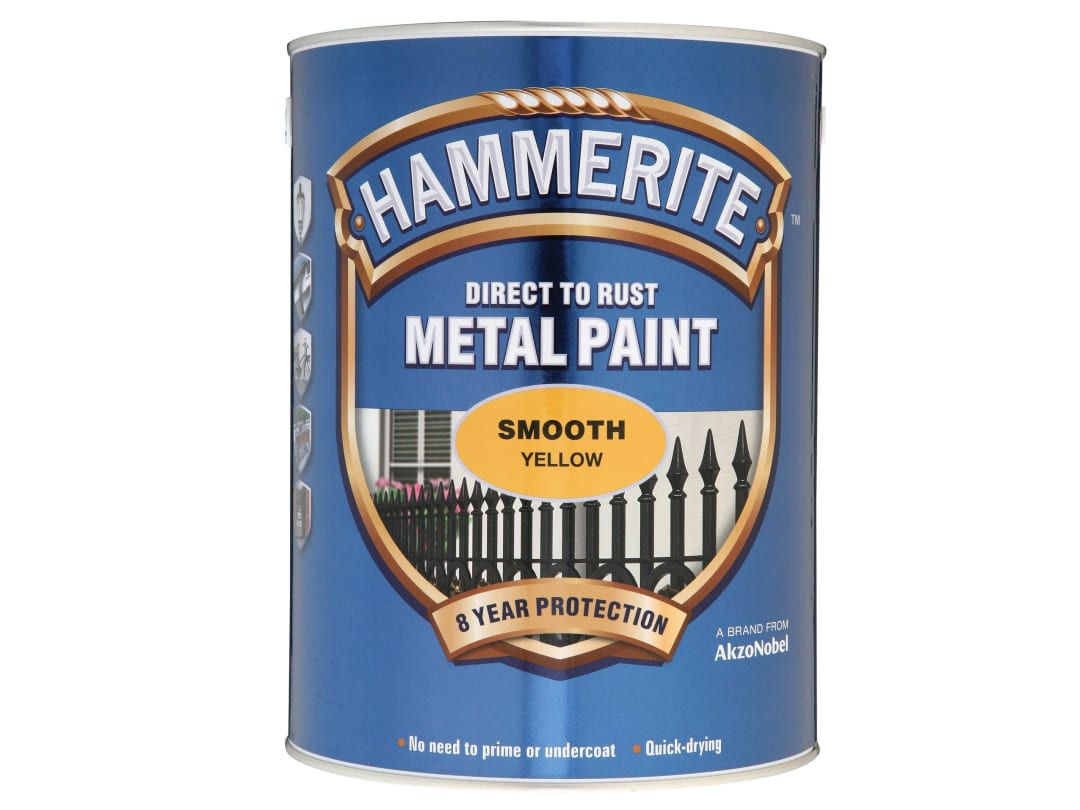 Hammerite Direct to Rust Smooth Finish Metal Paint Yellow 5 Litre 5084878
