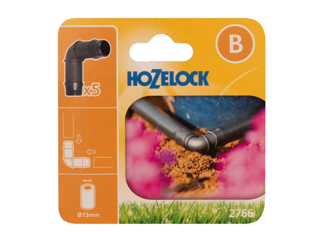 Hozelock 2766 90° Elbow Connector 13mm (Pack 5) 100-001-328