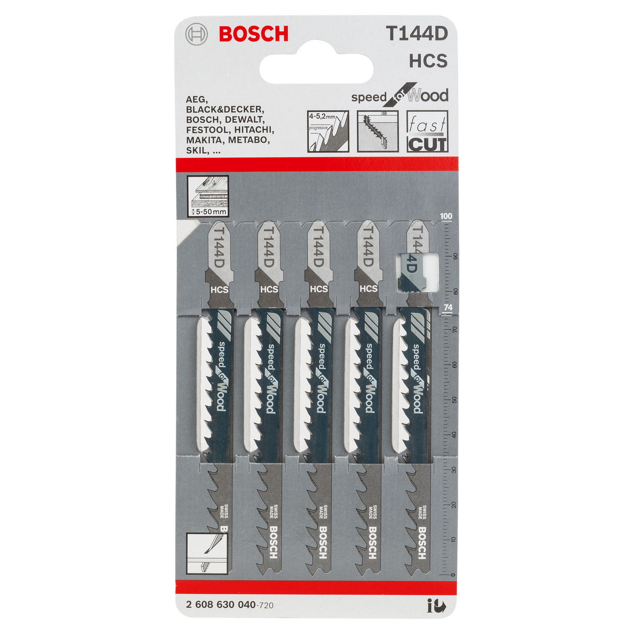 Bosch Powertool Accessories T 144 D Speed for Wood Jigsaw Blade 100mm Pack of 5 2608630040