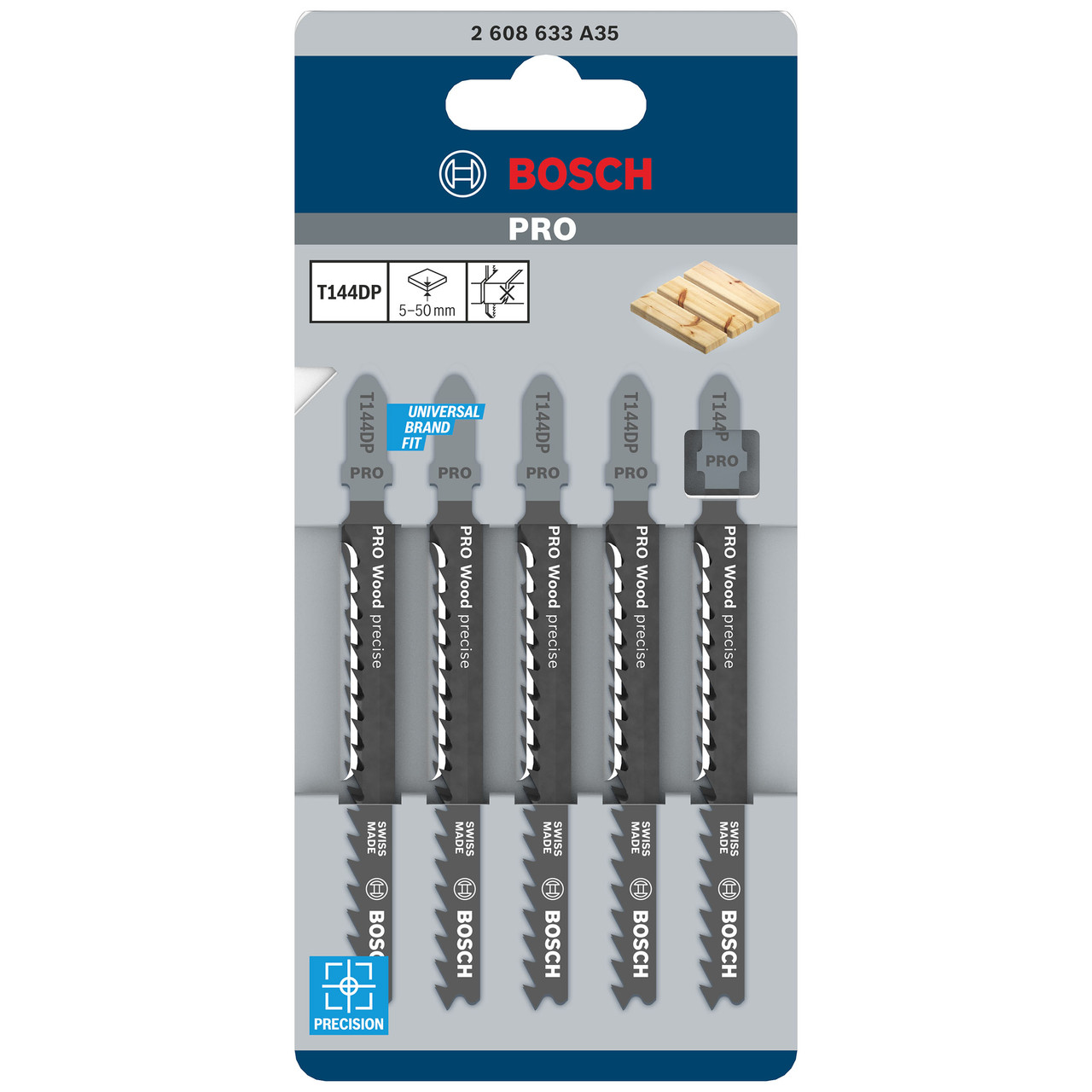 Bosch Powertool Accessories PRO Wood precise T144DP Jigsaw Blade 100mm Pack of 5 2608633A35